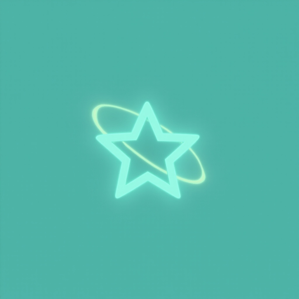 Stylized star with orbit curve glowing teal