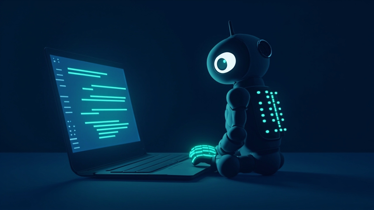 AI assistant beside glowing laptop