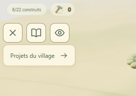 The projects panel close button (X cross) in the Prospect Hollow interface, top-left beside the hammer icon counter