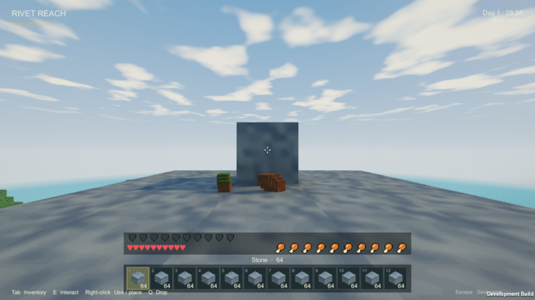 Rivet Reach gameplay showing stacked multi-item world drops, one of the queued changes for alpha 0.0.2