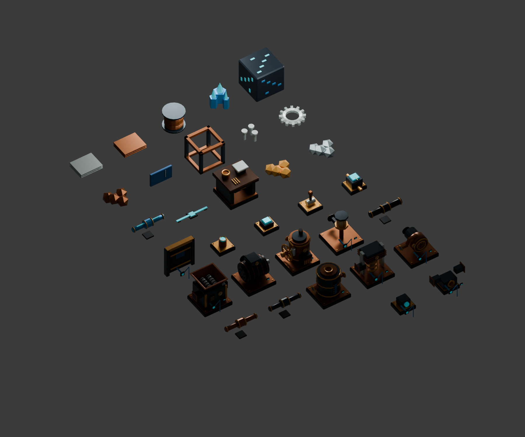 Rivet Reach industry kit overview showing the new Azure ore alongside the rest of the industry machinery in the alpha 0.0.2 queue